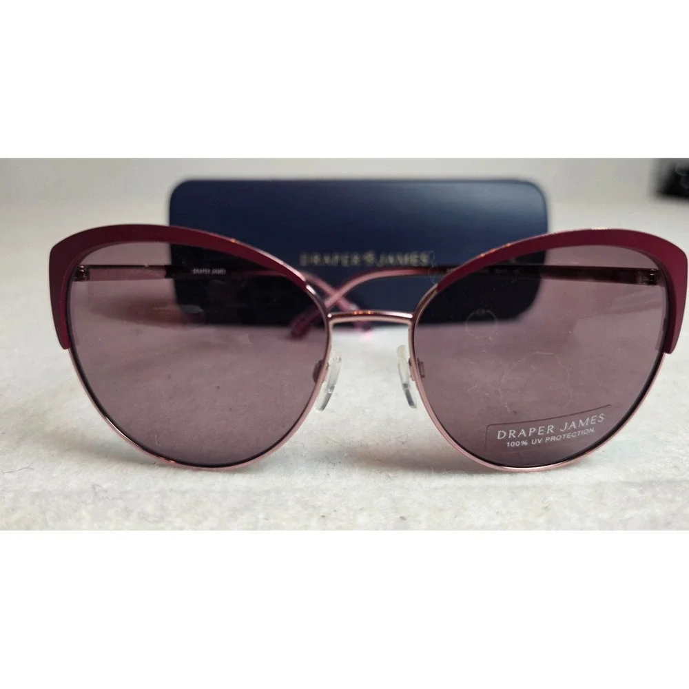 Draper James DJ7055 Merlot Cat Eye Sunglasses Rose Gold Floral Temple 58-17-140